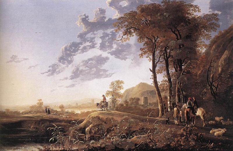 CUYP, Aelbert Evening Landscape with Horsemen and Shepherds dgj